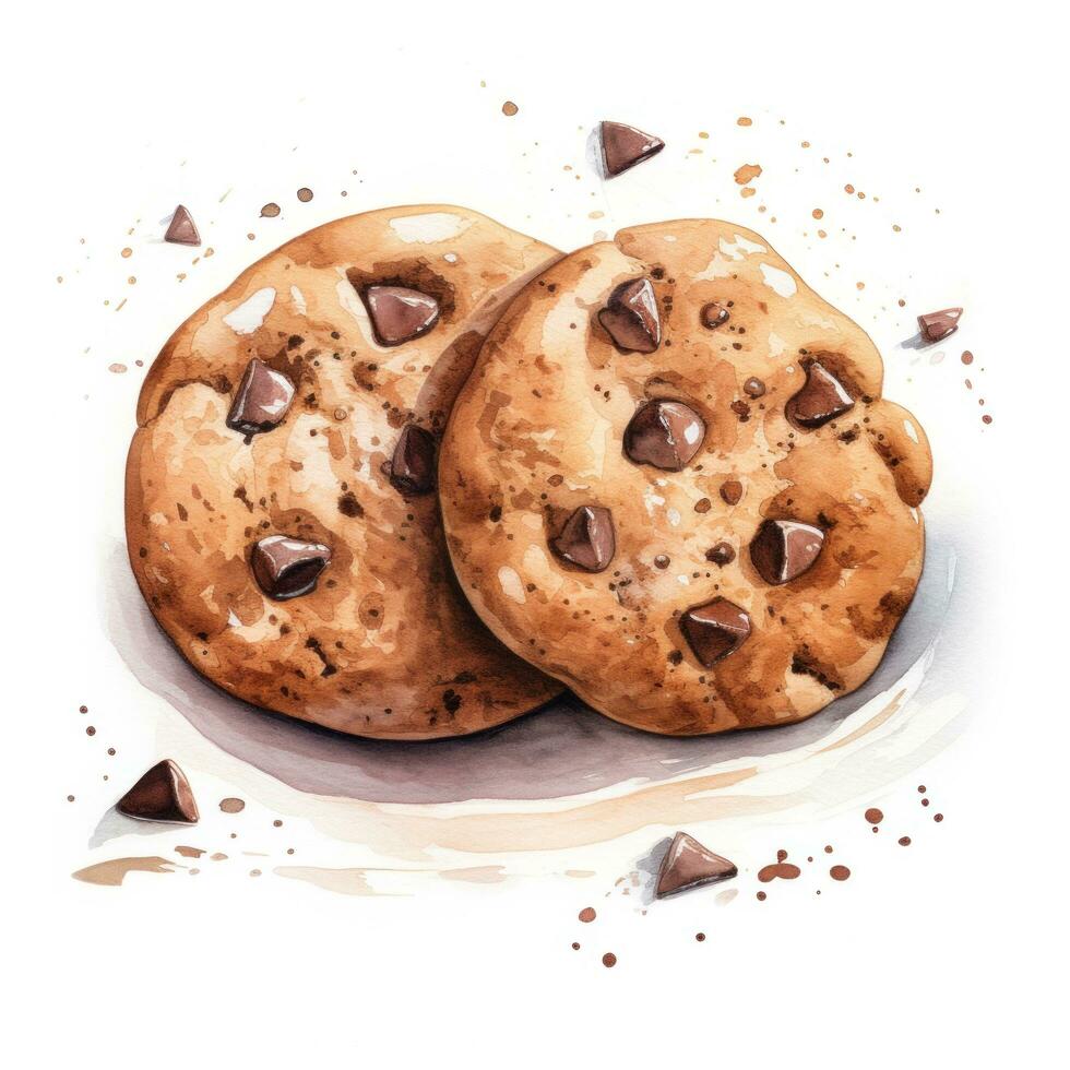 ai gegenereerd twee chocola spaander koekjes met een hart in de midden- foto