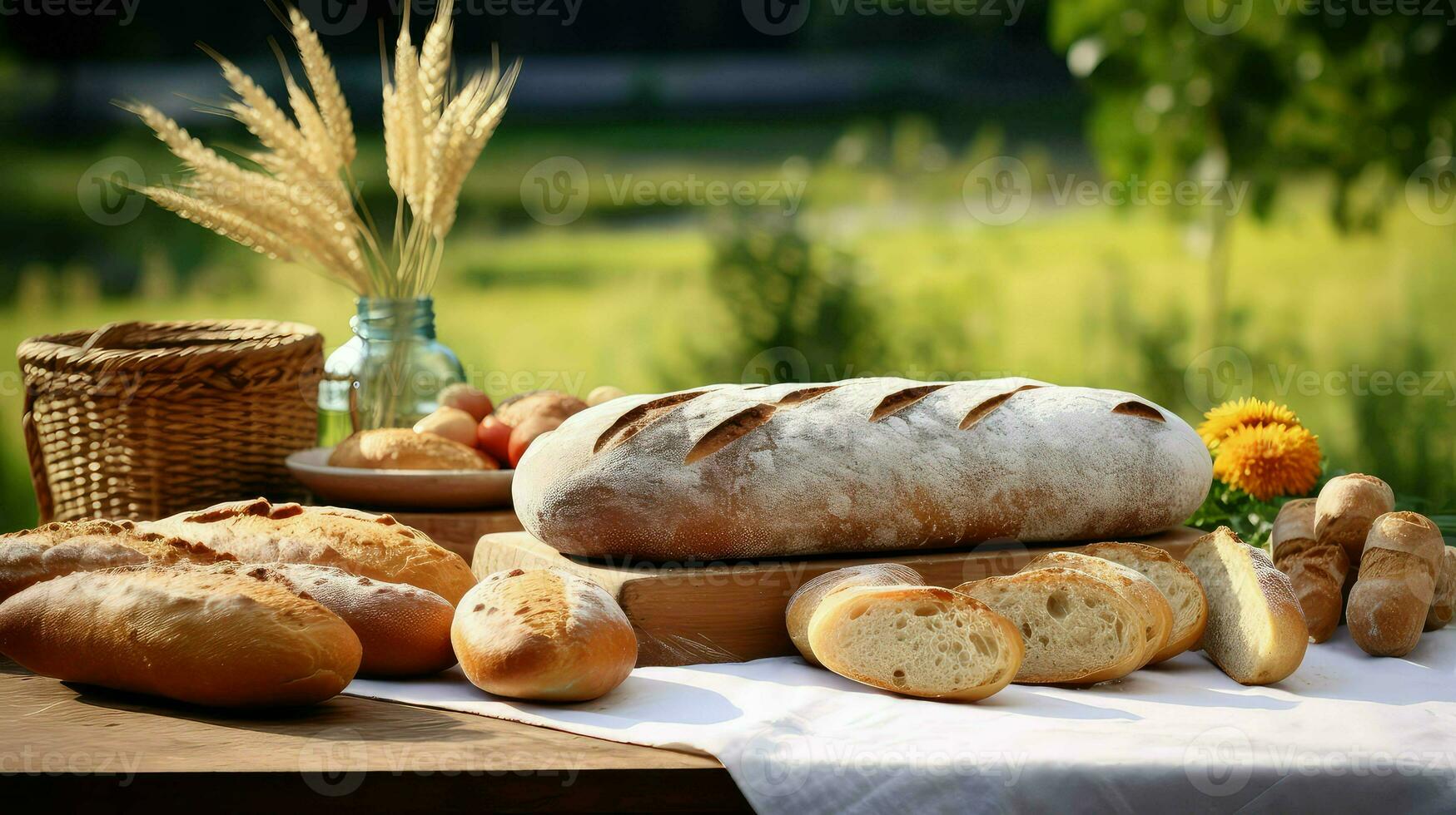 ai gegenereerd belegd broodje brood picknick voedsel foto