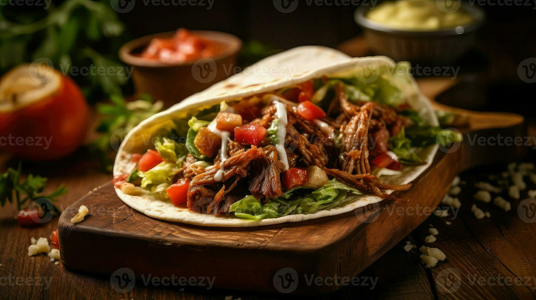 ai gegenereerd heerlijk avondeten taco voedsel foto
