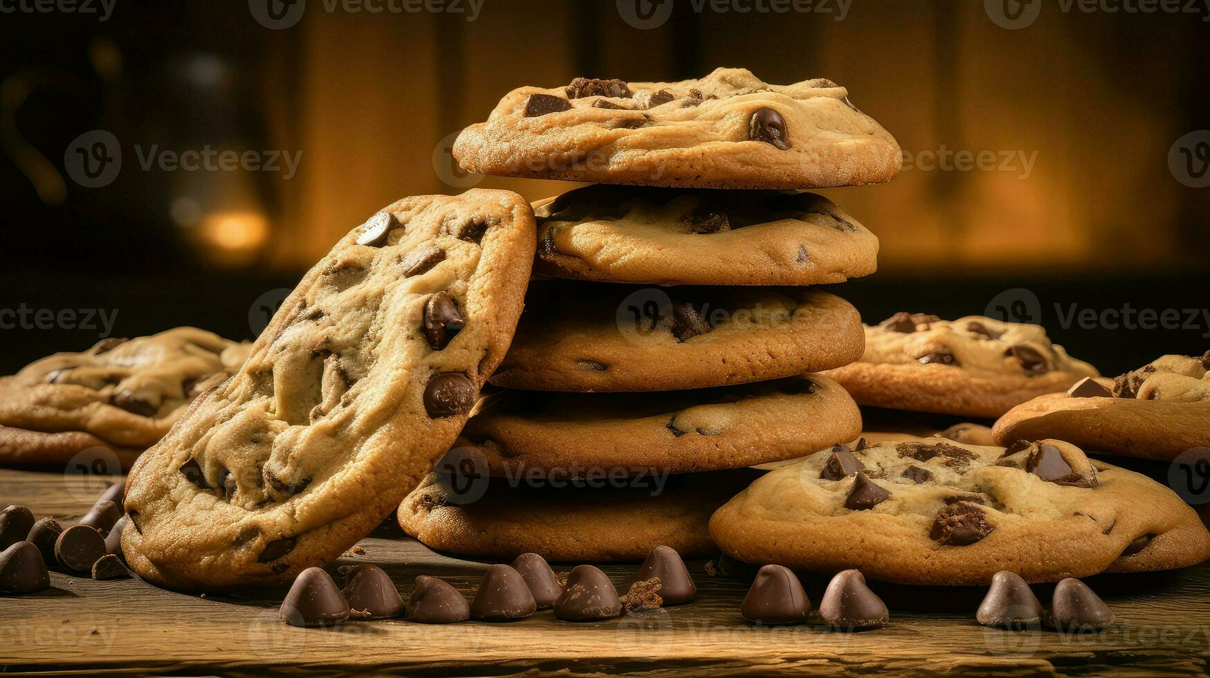 ai gegenereerd chocola stapel koekjes voedsel foto