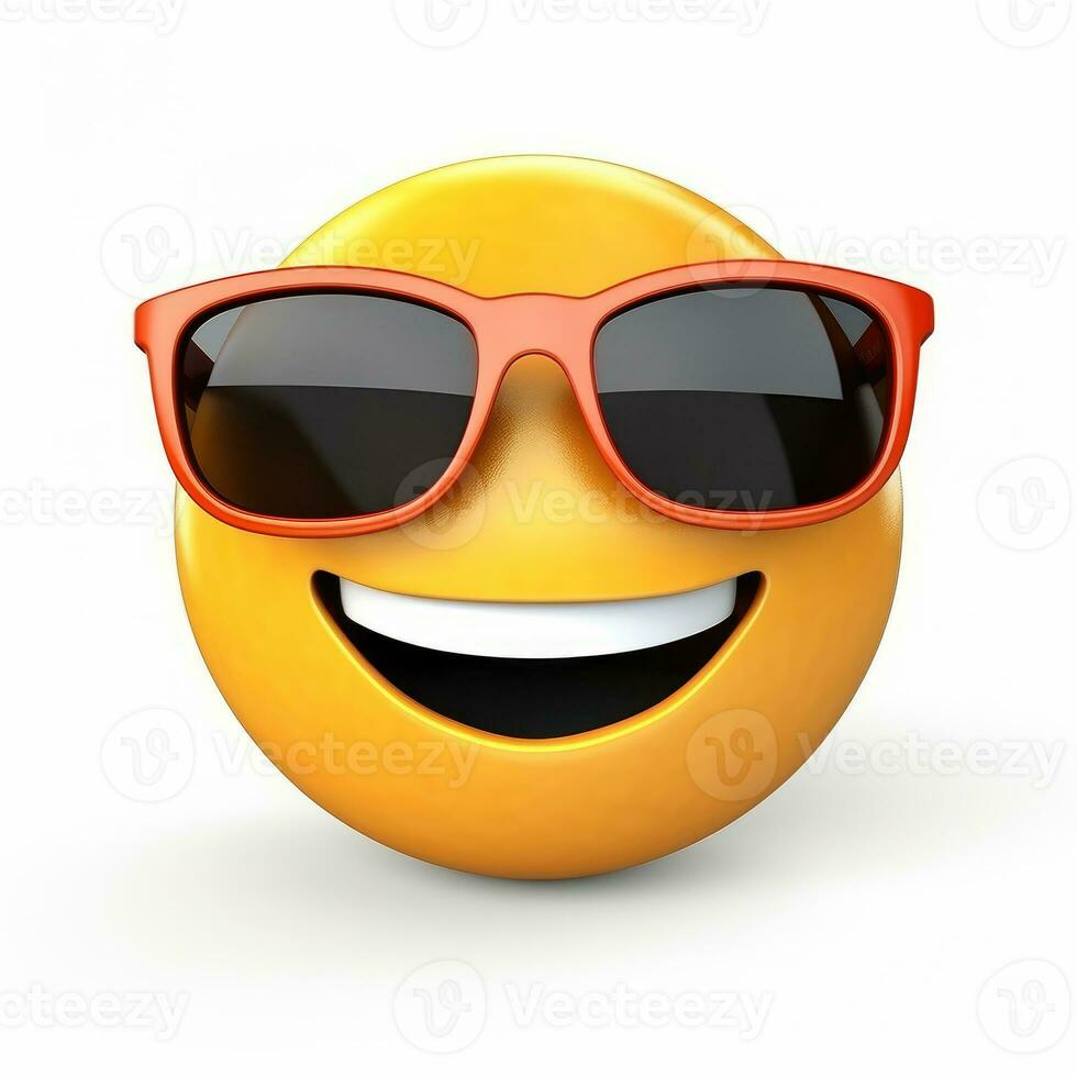 ai gegenereerd glimlachen emoji met zonnebril geïsoleerd Aan wit achtergrond foto