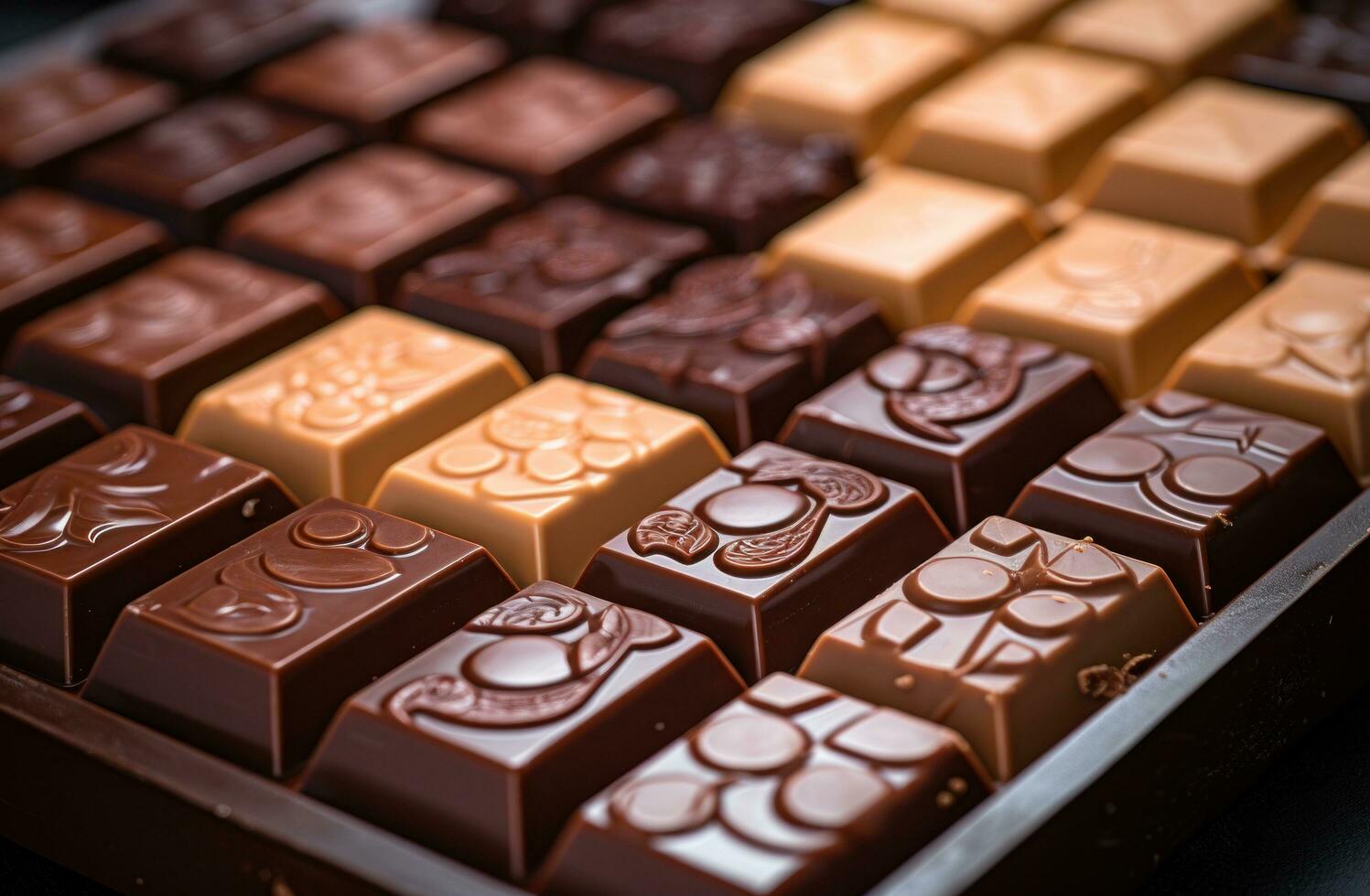 ai gegenereerd chocolaatjes van verschillend vormen en maten in verschillend vormen en maten foto