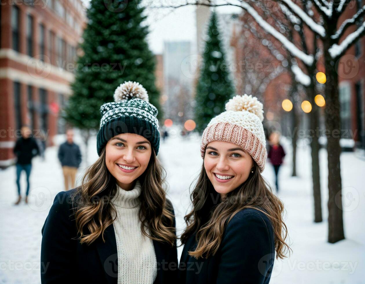 ai gegenereerd foto van mooi vrouw met blond haar- en muts hoed met gelukkig gevoel gedurende winter seizoen, generatief ai