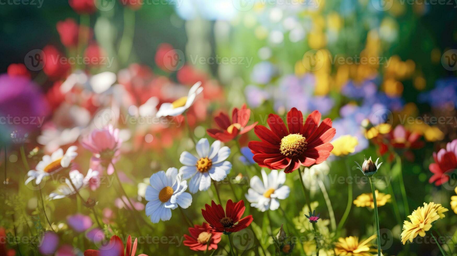 ai gegenereerd bloemen, achtergrond afbeelding, bloem veld, helderheid, versheid, landschap, landschap, natuur foto