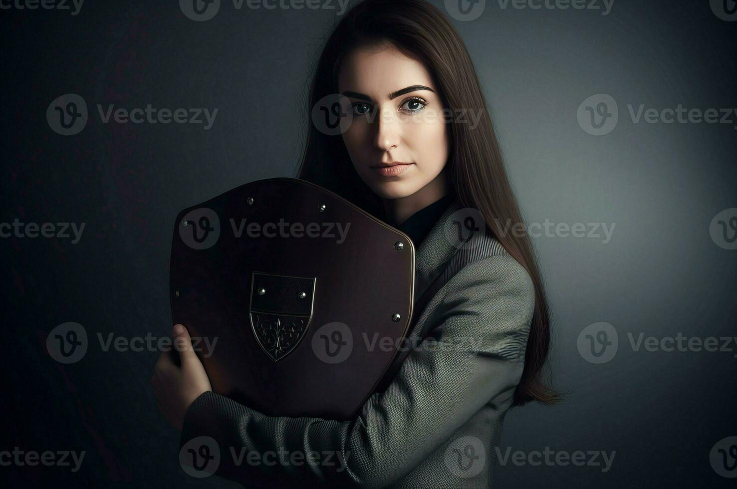 ai gegenereerd zakenvrouw Holding schild gegevens bescherming. genereren ai foto