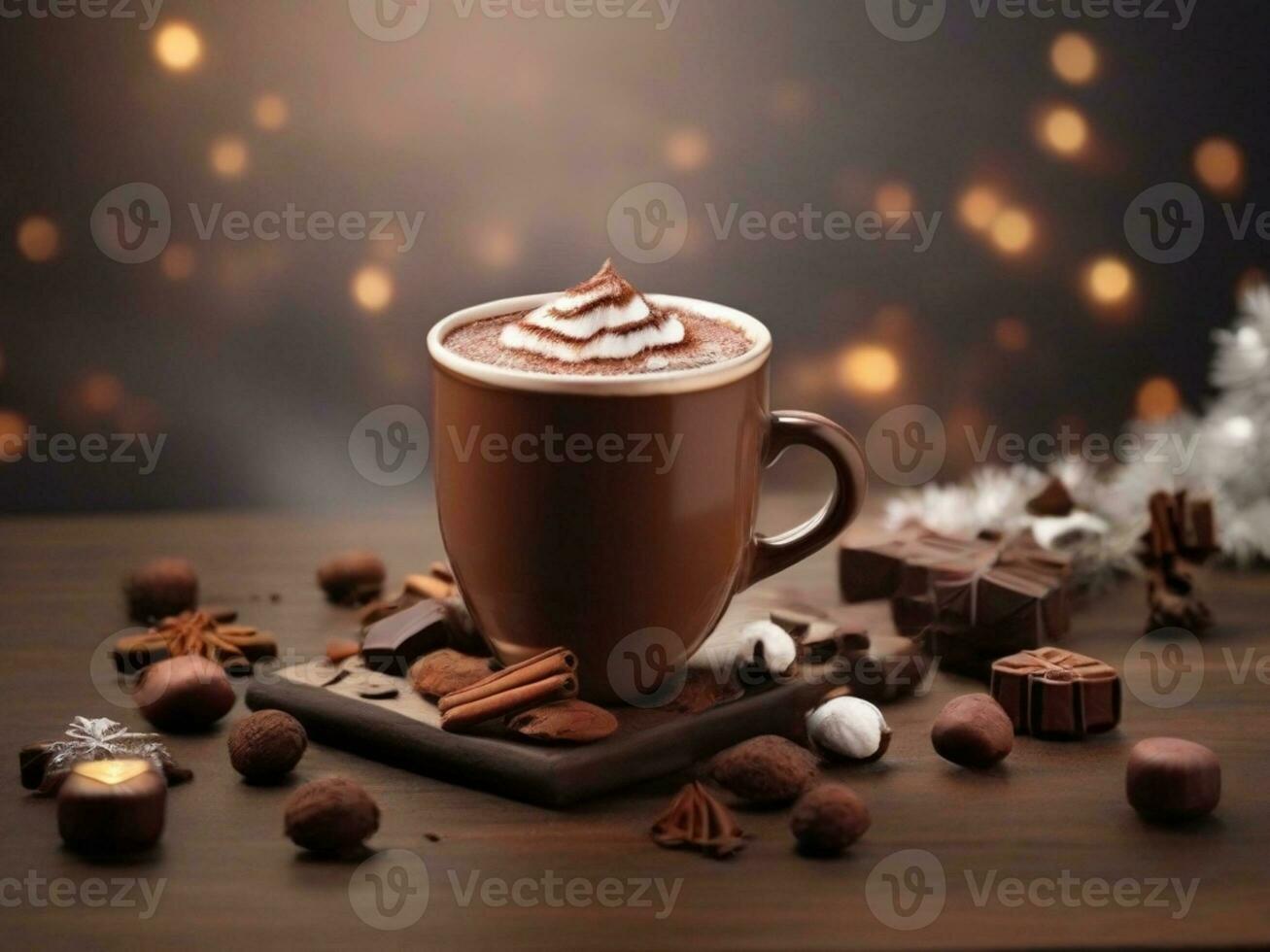ai gegenereerd mok van heet chocola of cacao.warm sjaal en knus herfst en winter concept. foto