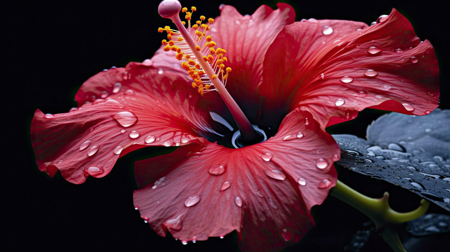 ai gegenereerd een hibiscus bloem met een zwart achtergrond.ai gegenereerd. foto