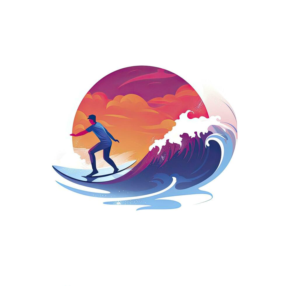ai gegenereerd strak surfer vangen een Golf minimalistische ui vlak illustratie foto