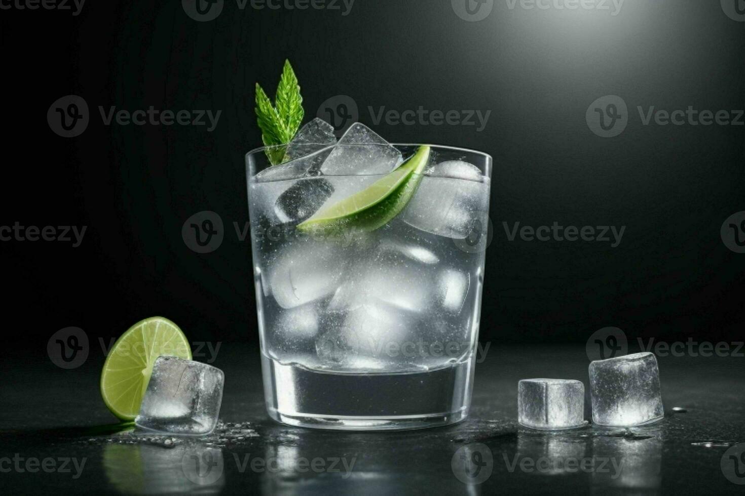 ai gegenereerd gin tonic plons met ijs kubussen. pro foto