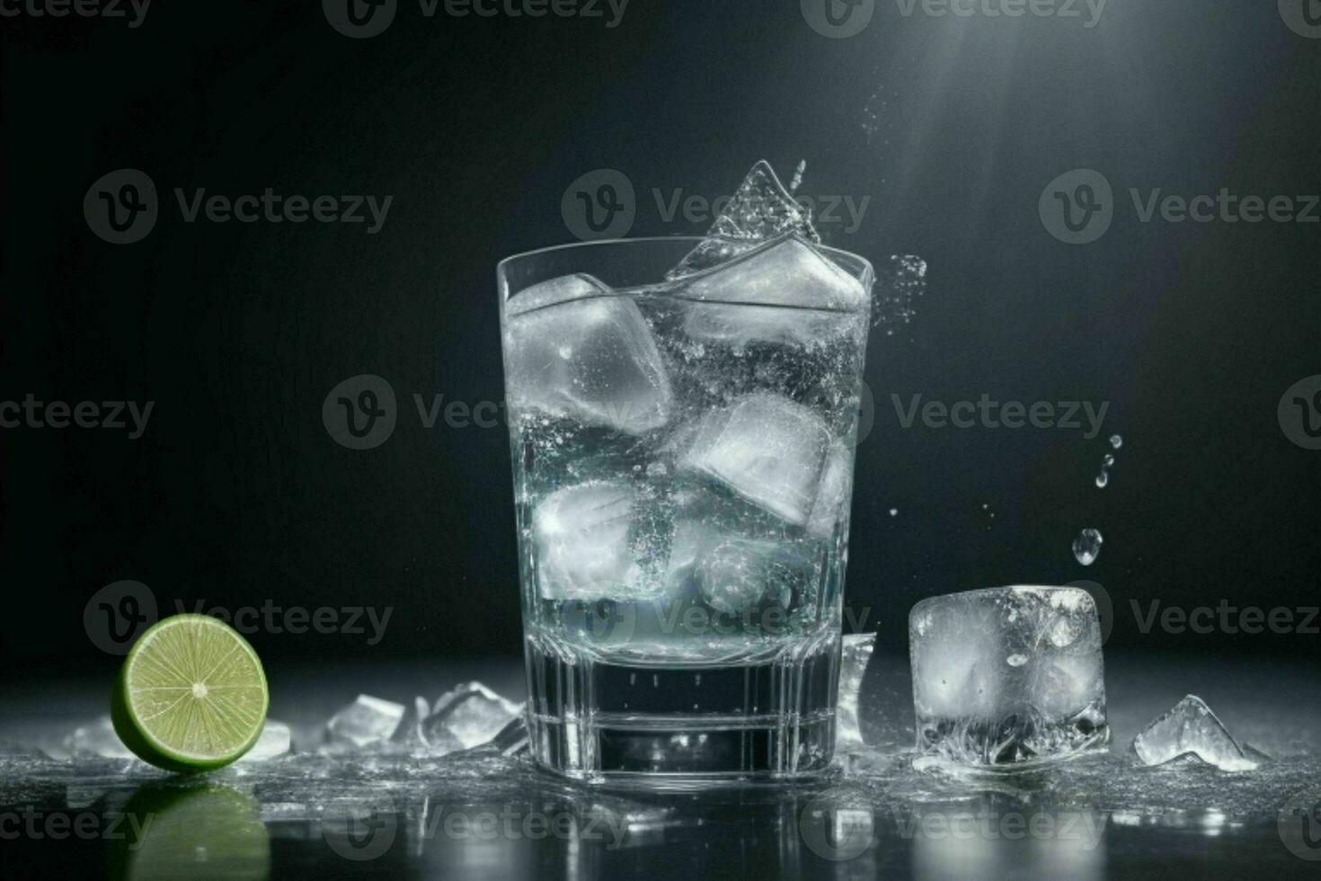 ai gegenereerd gin tonic plons met ijs kubussen. pro foto