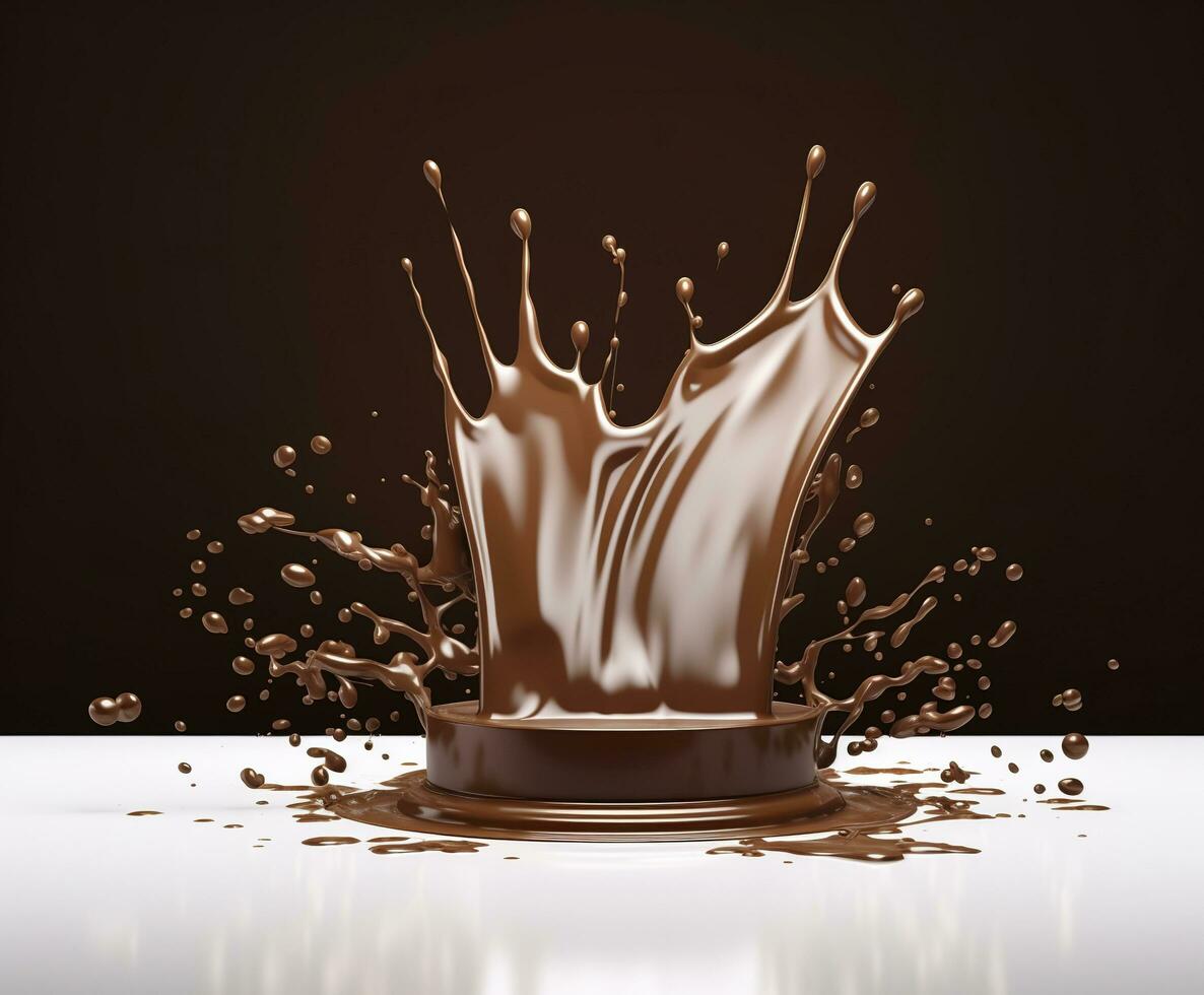 ai gegenereerd chocola plons met een podium, mockup achtergrond voor melk Product Scherm, 3d. generatief ai foto