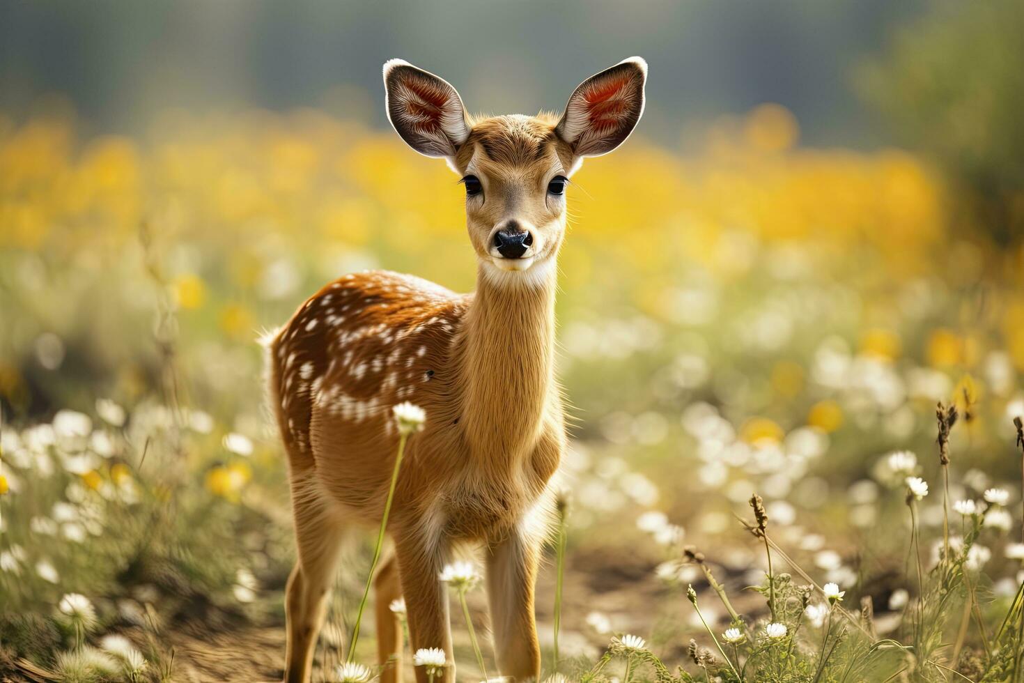 ai gegenereerd vrouw ree hert met mooi bloem. ai gegenereerd foto