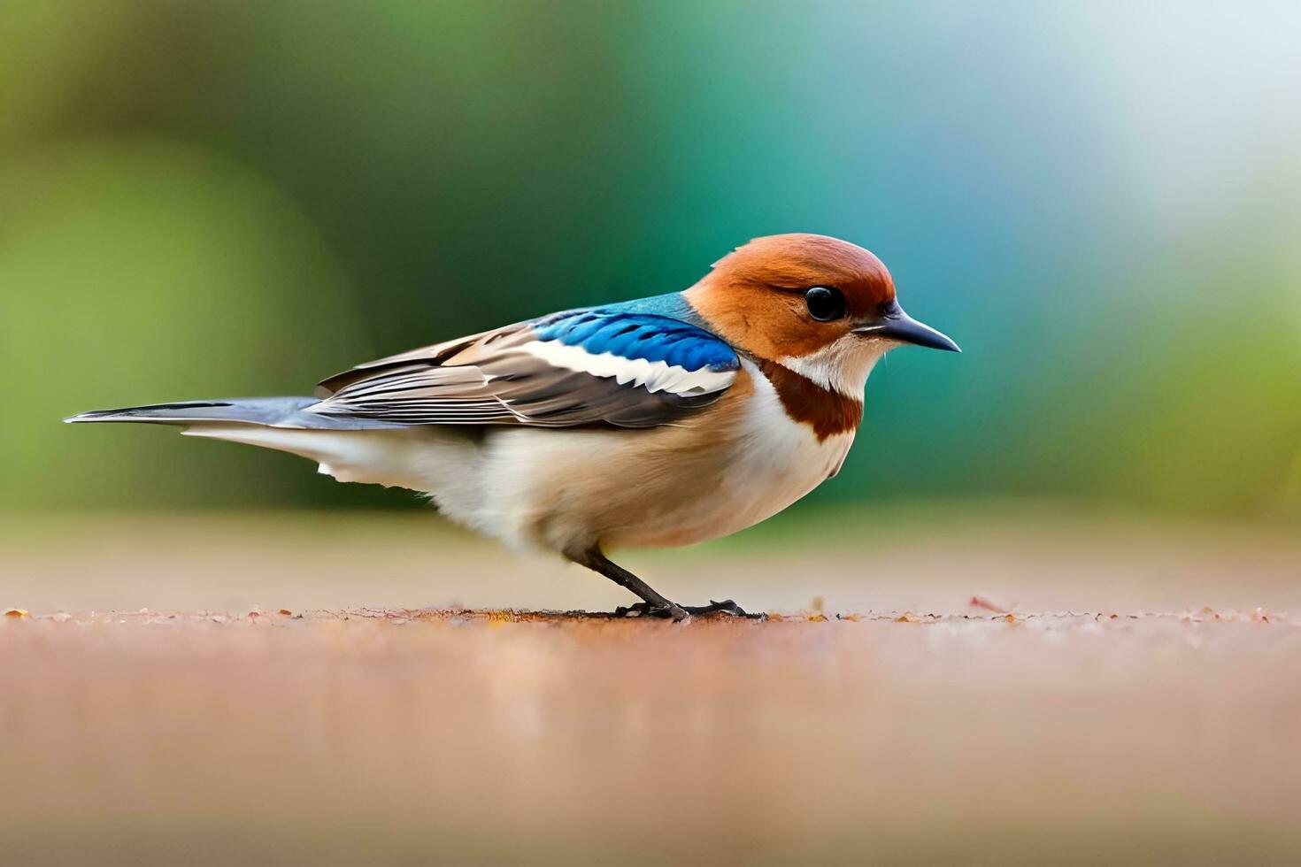 ai gegenereerd een klein vogel met een blauw en wit hoofd foto