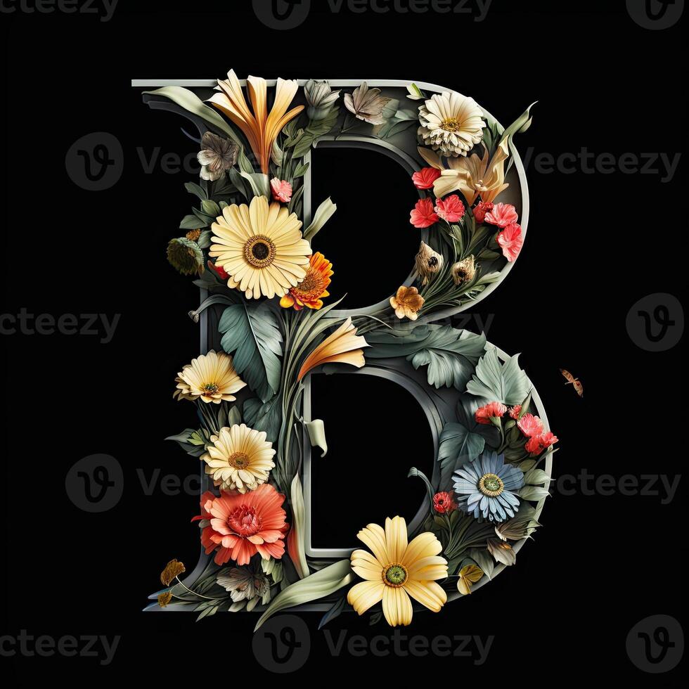 ai gegenereerd bloemen typografie brief b. foto