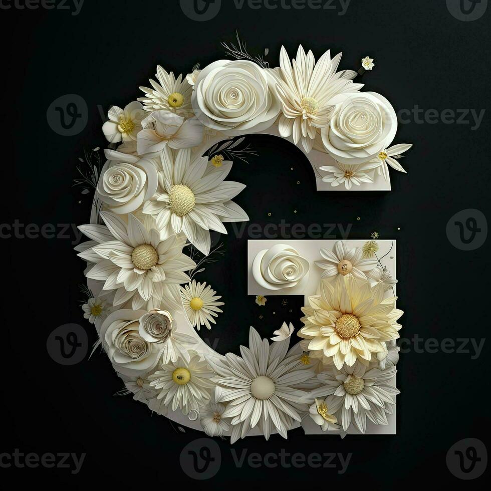 ai gegenereerd bloemen typografie brief g. bloem doopvont voor decoratie. generatief ai illustratie voor bruiloften foto
