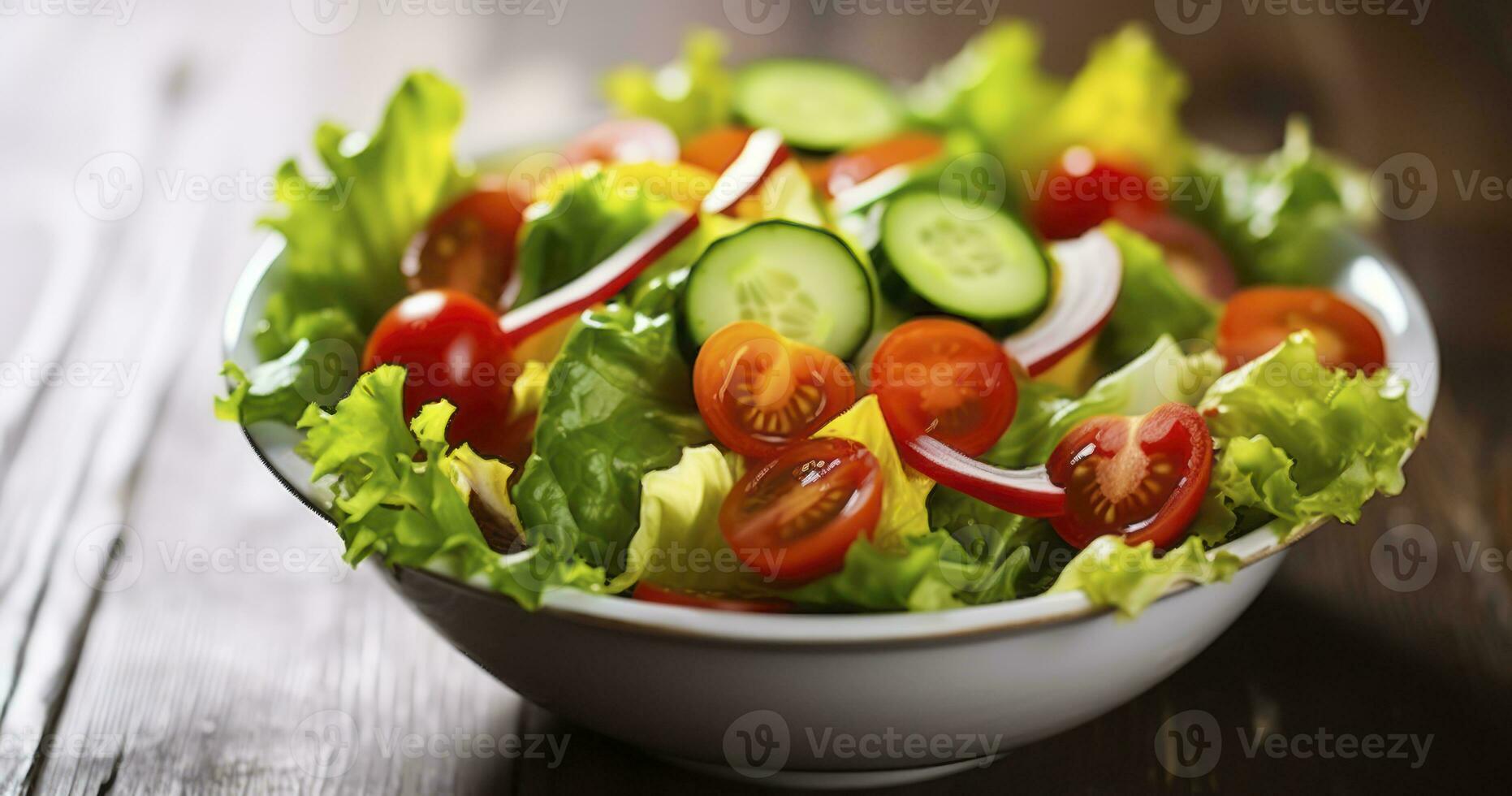 ai gegenereerd salade symfonie - mengen verschillend vers groenten voor een gezond culinaire genot foto