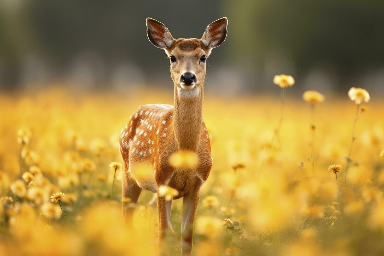 ai gegenereerd vrouw ree hert met mooi bloem. ai gegenereerd foto