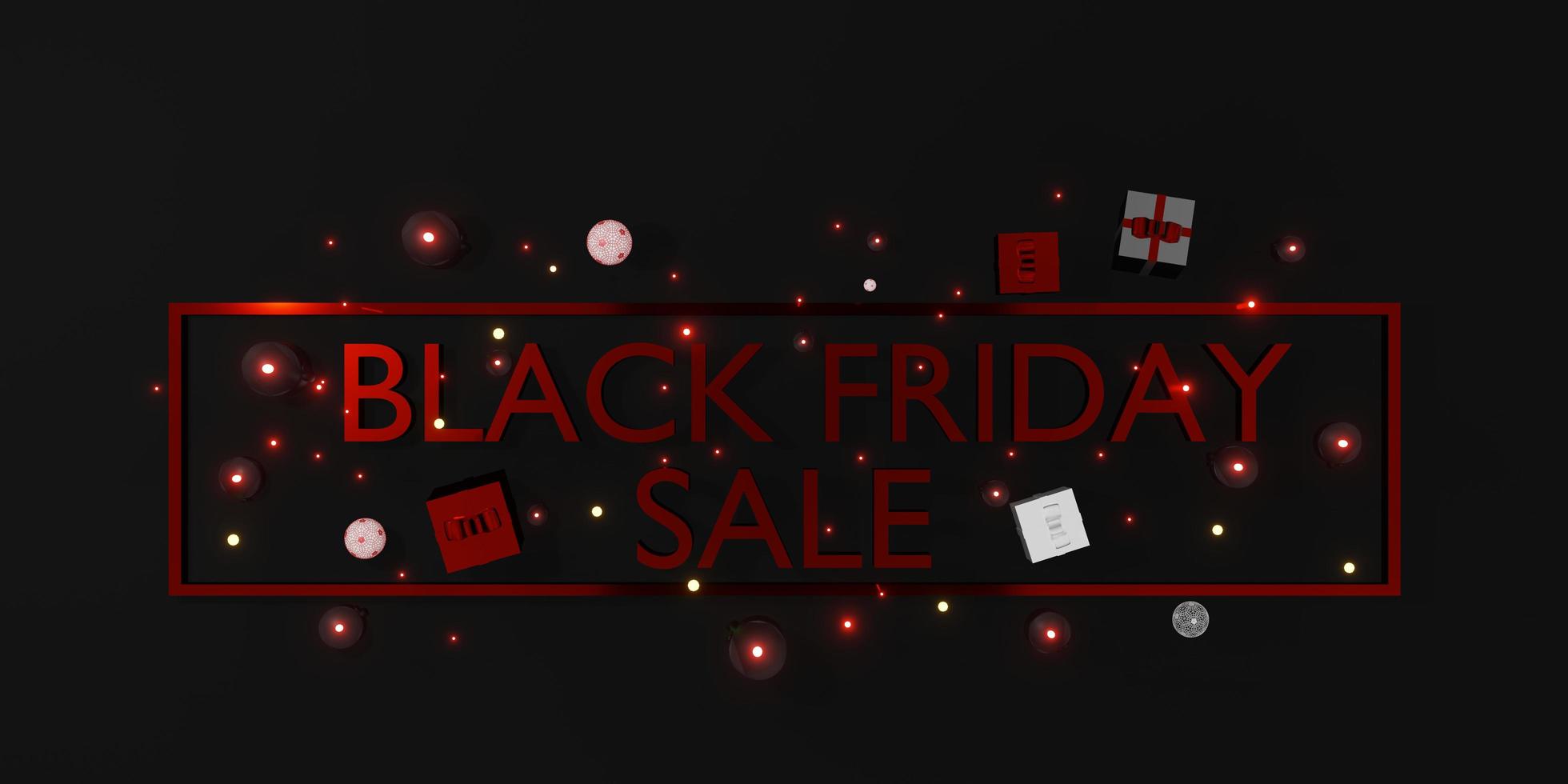 zwarte vrijdag banner winkel verkoop met geschenken en ballonnen 3d illustratie foto