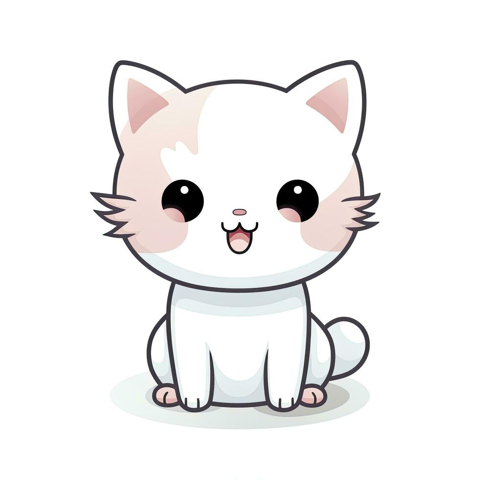 ai gegenereerd schattig kawaii kat clip art icoon wit achtergrond. ai gegenereerd foto