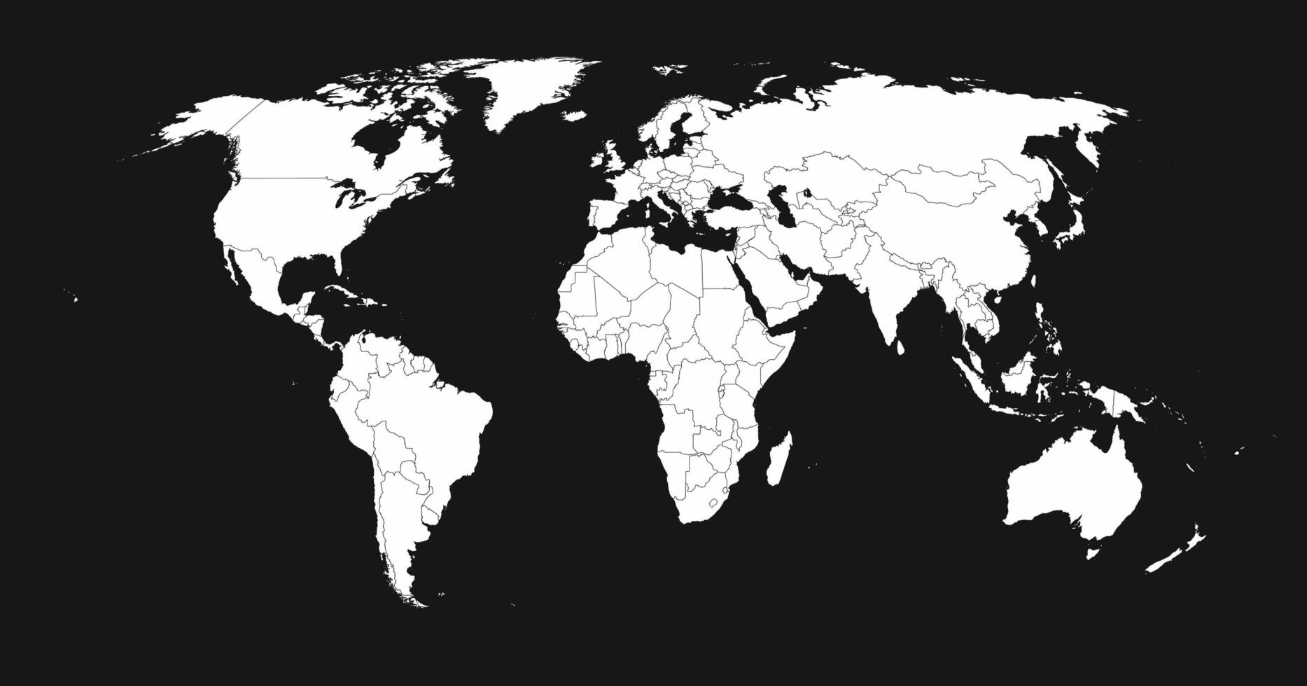 gedetailleerd wit wereld kaart Aan zwart achtergrond. vector illustratie. foto