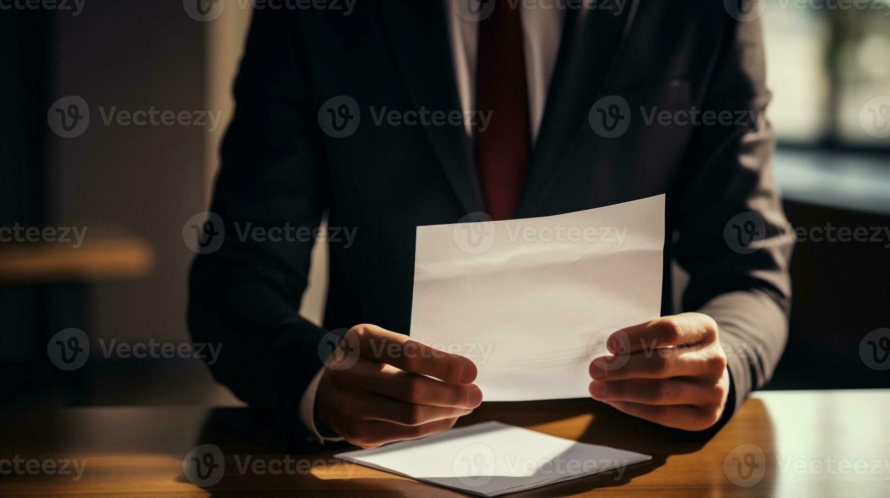 ai gegenereerd zakenman Holding een document in zijn handen. dichtbij omhoog. bedrijf concept. foto