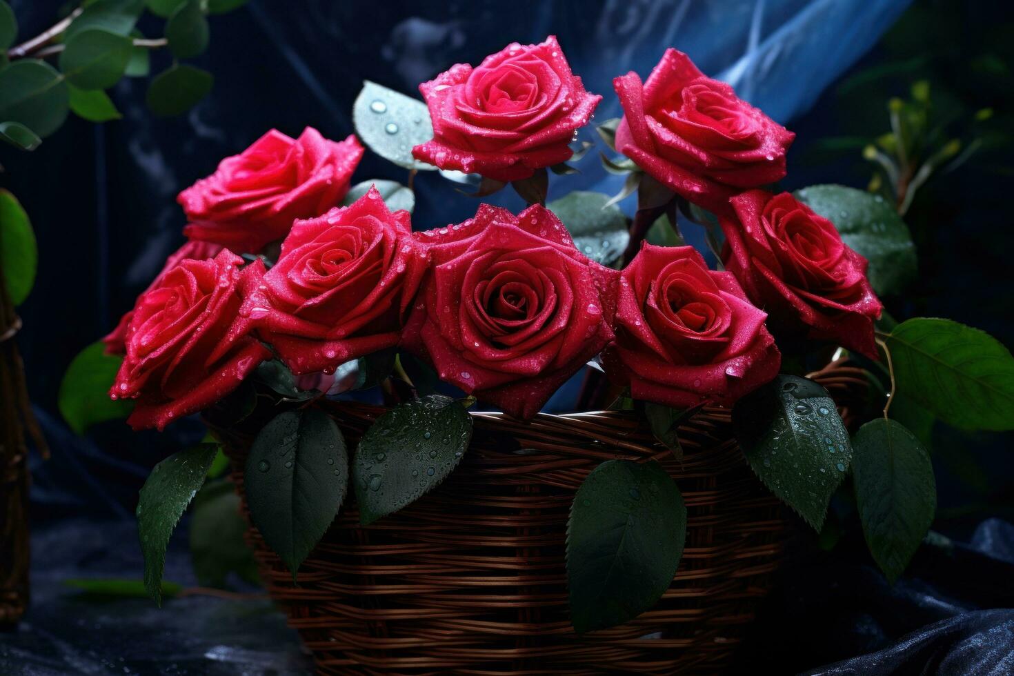 ai gegenereerd vijf mooi rood rozen in een mand foto