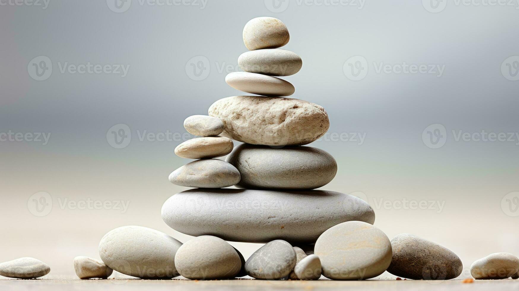ai gegenereerd meditatie rots stack evenwicht stenen voor kalmte en opmerkzaamheid gemakkelijk harmonie vijf stenen Aan wit achtergrond voor kalmte steen steenhoop voor vredig welzijn achtergrond foto