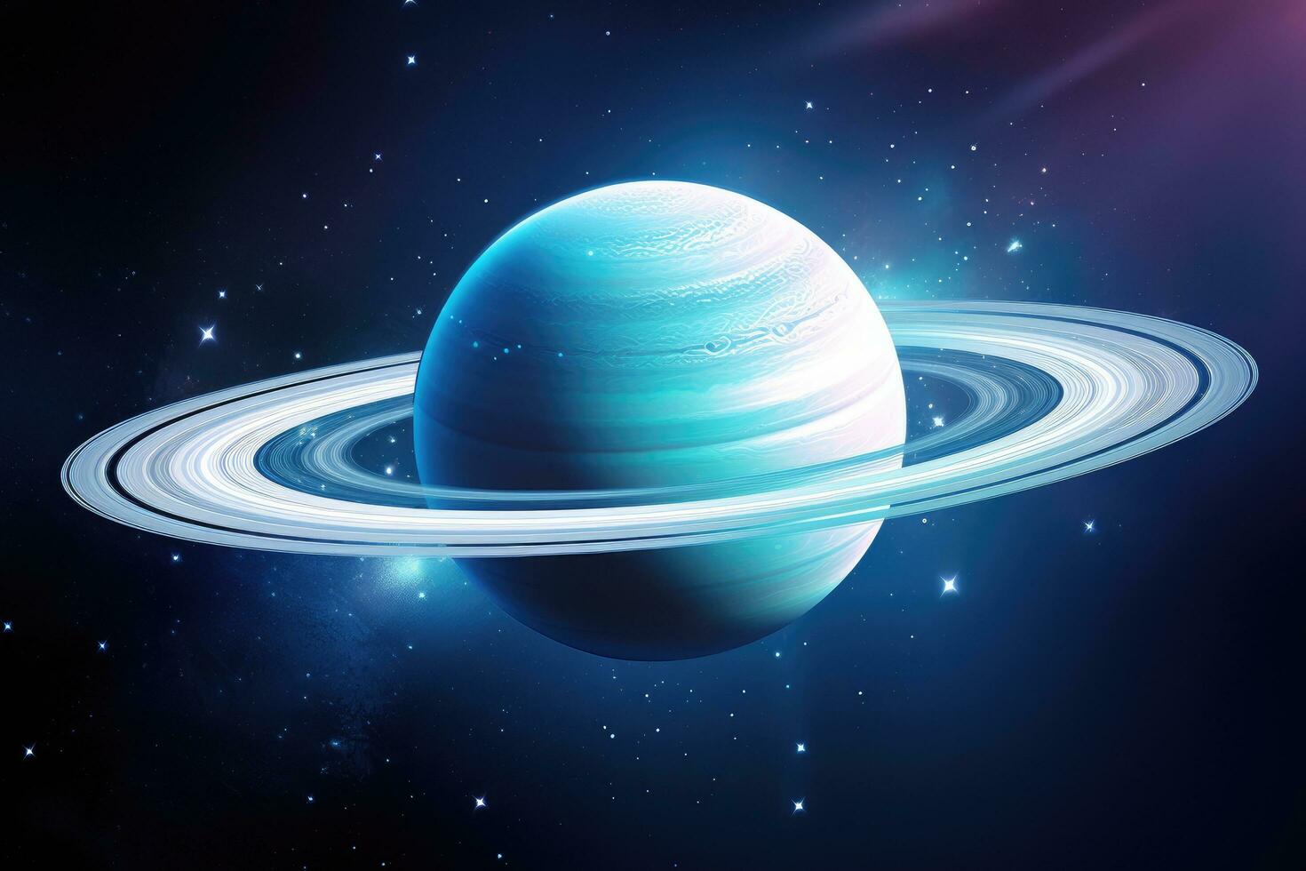 ai gegenereerd planeet aarde in ruimte, elementen van deze beeld gemeubileerd door nasa, een reusachtig planeet versierd met Saturnus ringen, sprankelend ringen, en een delicaat blauw gloed, ai gegenereerd foto