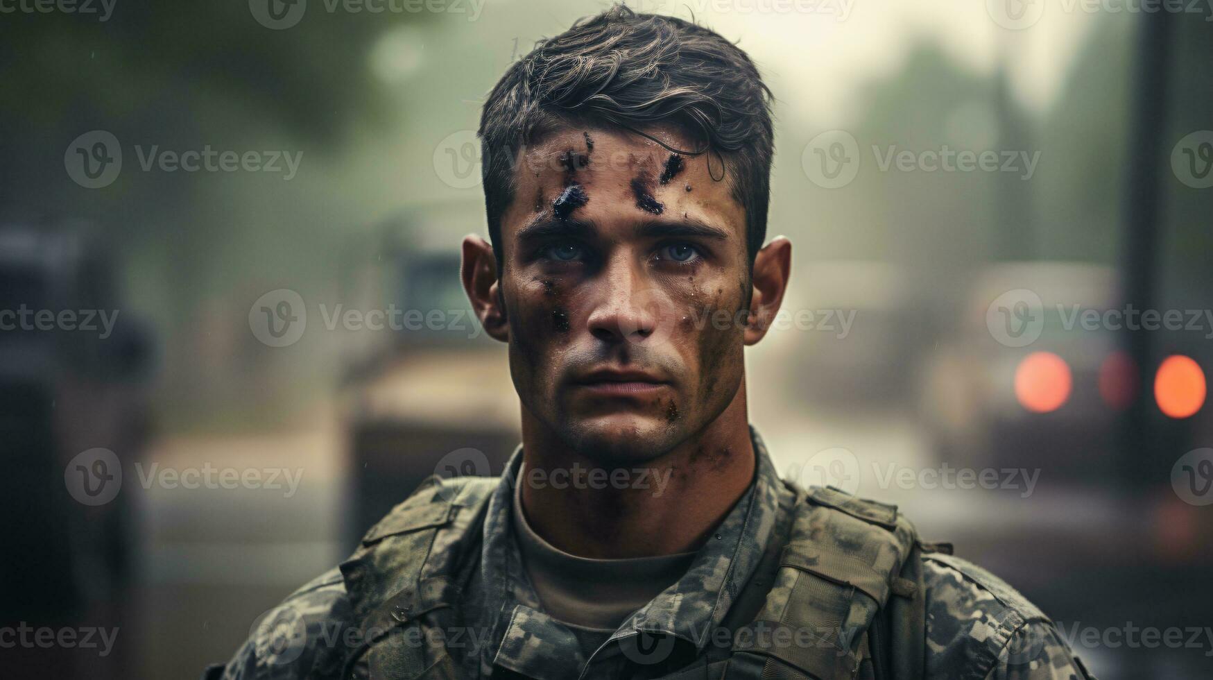 ai gegenereerd portret van een soldaat in een oorlog foto
