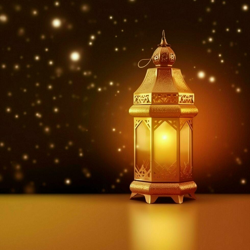 eid mubarak en Ramadan kareem groeten met Islamitisch lantaarn en moskee. eid al fitr achtergrond. eid al fitr achtergrond van venster concept door ai gegenereerd foto