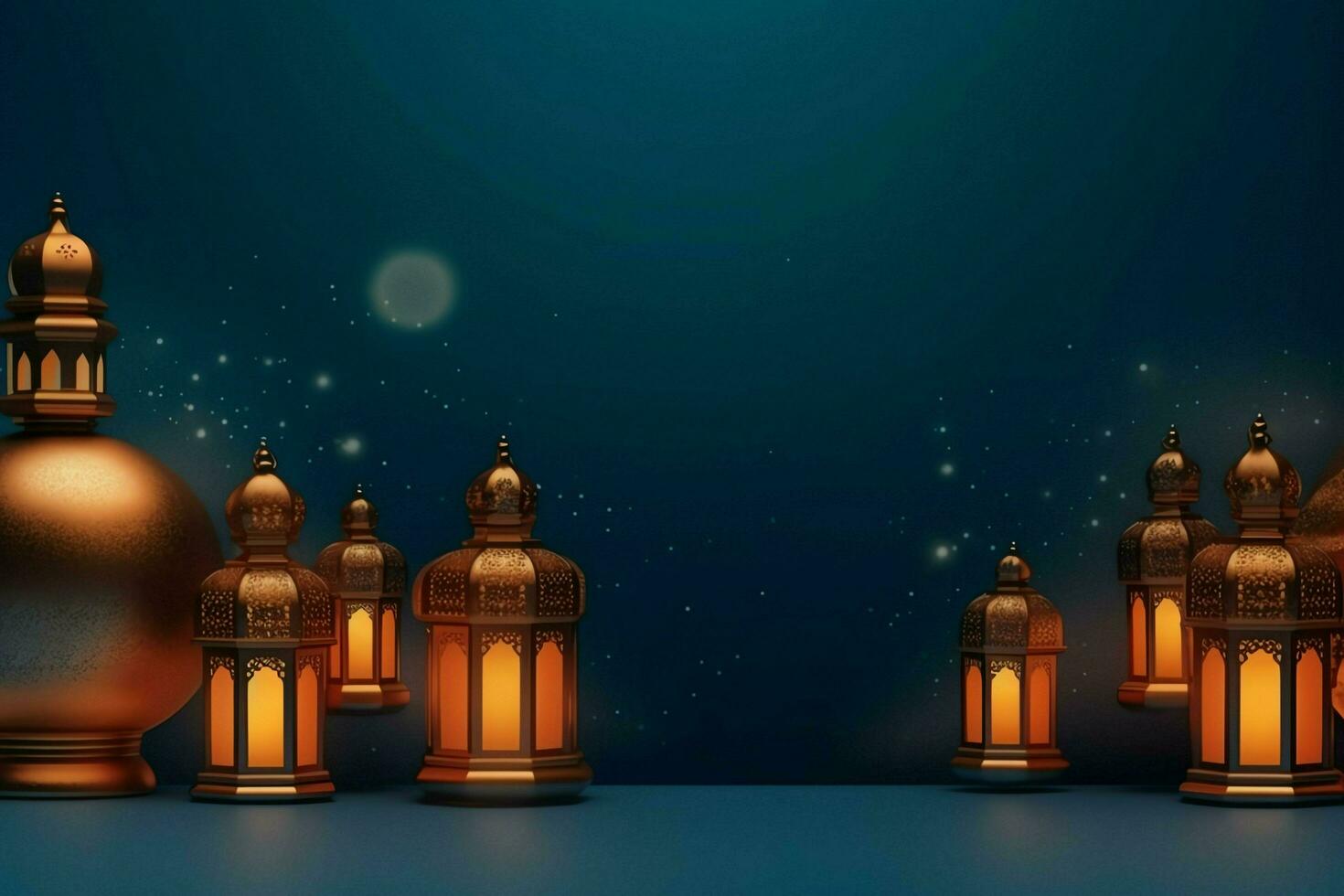 eid mubarak en Ramadan kareem groeten met Islamitisch lantaarn en moskee. eid al fitr achtergrond. eid al fitr achtergrond van venster concept door ai gegenereerd foto