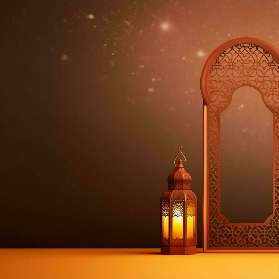 eid mubarak en Ramadan kareem groeten met Islamitisch lantaarn en moskee. eid al fitr achtergrond. eid al fitr achtergrond van venster concept door ai gegenereerd foto