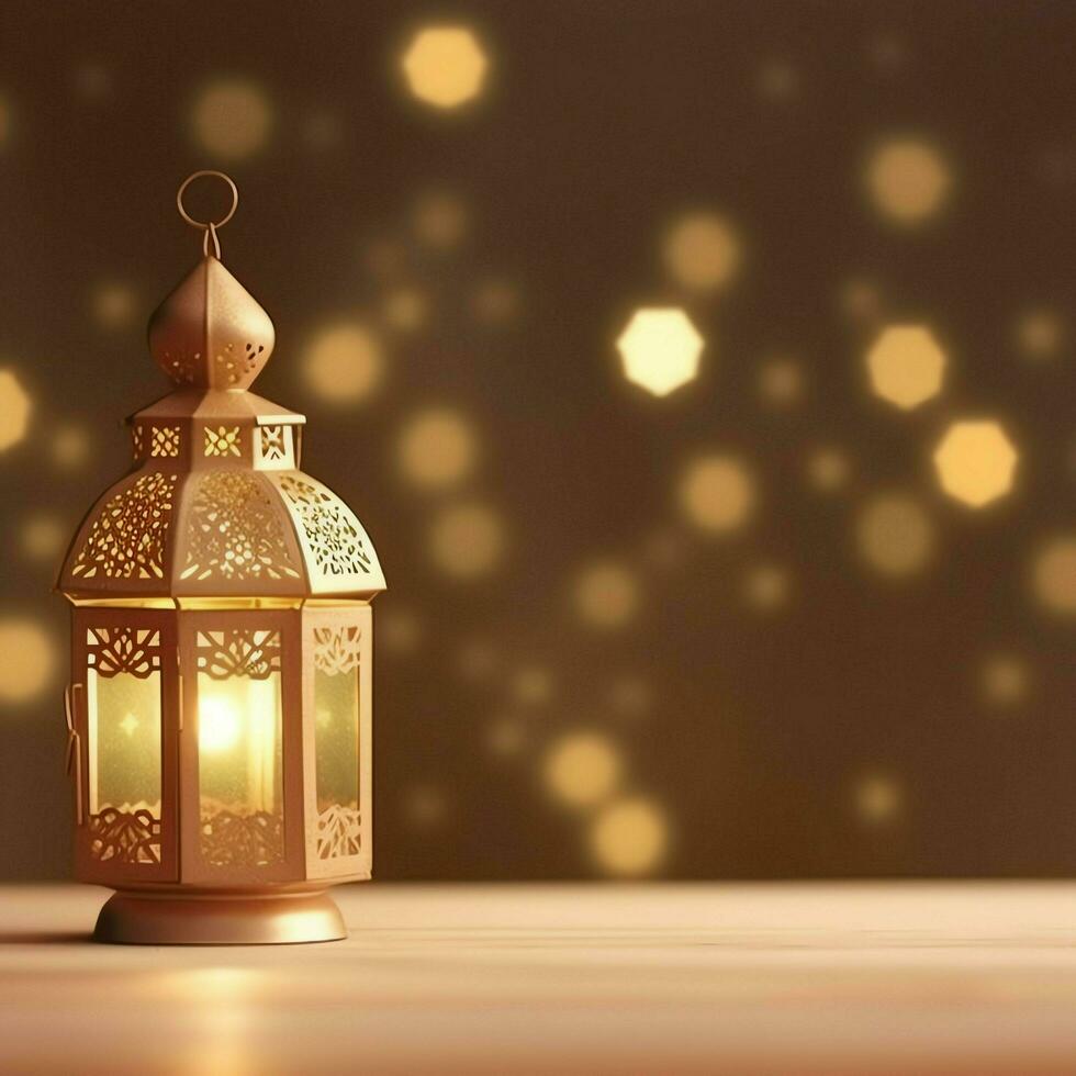 eid mubarak en Ramadan kareem groeten met Islamitisch lantaarn en moskee. eid al fitr achtergrond. eid al fitr achtergrond van venster concept door ai gegenereerd foto