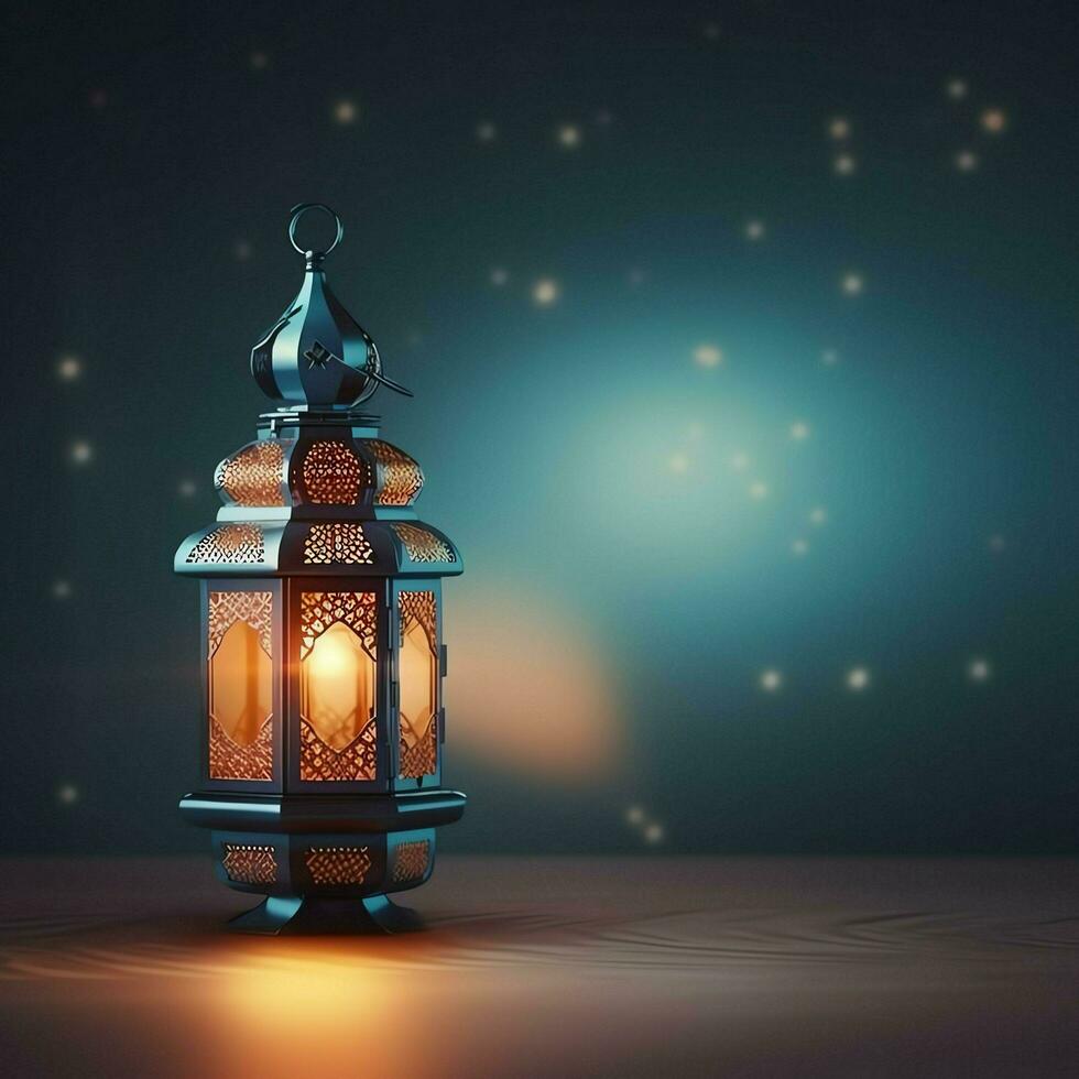 eid mubarak en Ramadan kareem groeten met Islamitisch lantaarn en moskee. eid al fitr achtergrond. eid al fitr achtergrond van venster concept door ai gegenereerd foto