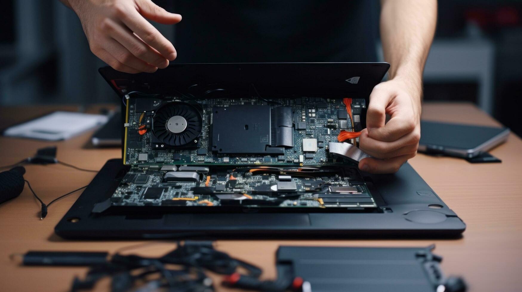 ai gegenereerd online tutorials of overleg plegen forums toegewijd naar laptop reparaties foto