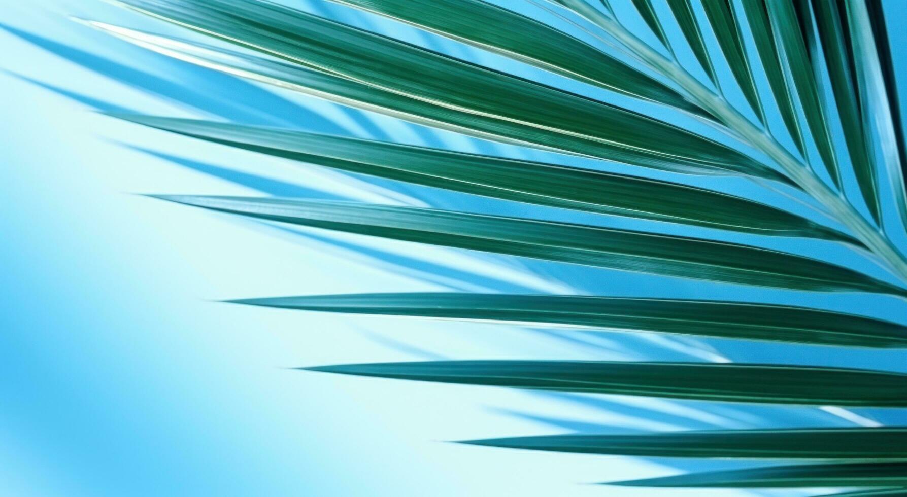 ai gegenereerd palm blad tegen de blauw muur foto