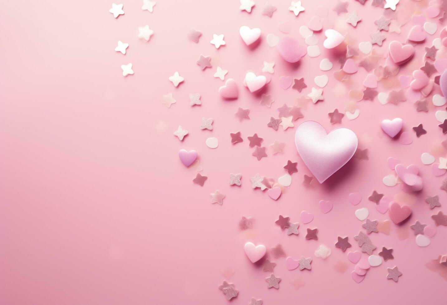 ai gegenereerd hart roze sterren confetti Aan een iriserend roze achtergrond foto