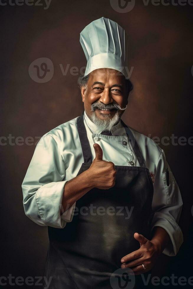 ai gegenereerd denken over Koken met een professioneel chef foto