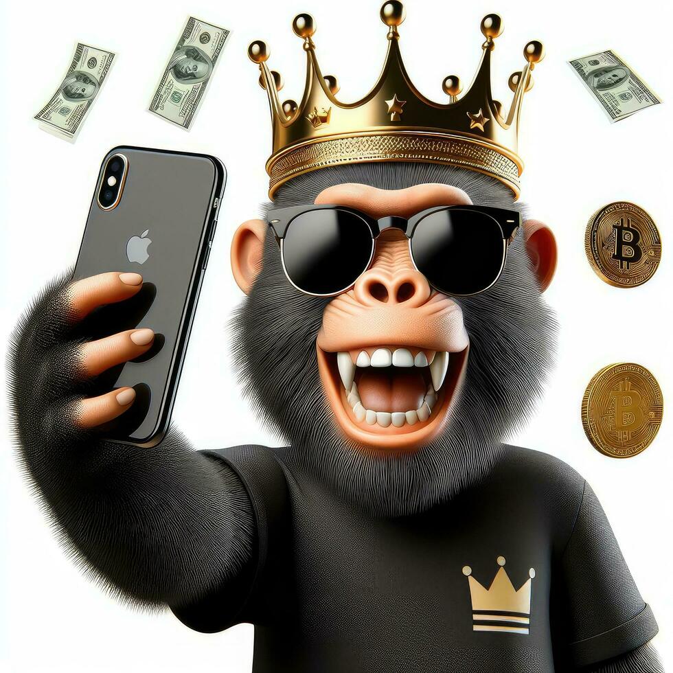 ai gegenereerd illustratie van een elegant aap koning met een cel telefoon gemaakt met generatief ai technologie foto