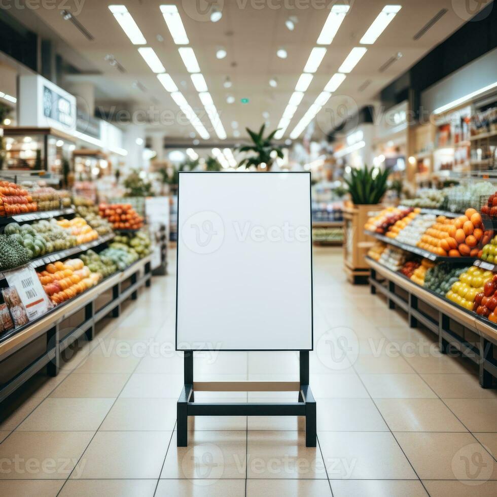 ai gegenereerd schoon wit blanco borden voor reclame banners in winkel en supermarkt gebieden, afzet en korting blanco bord Scherm ontwerpen, mooi zo voor advertenties, spandoeken, reclameborden foto