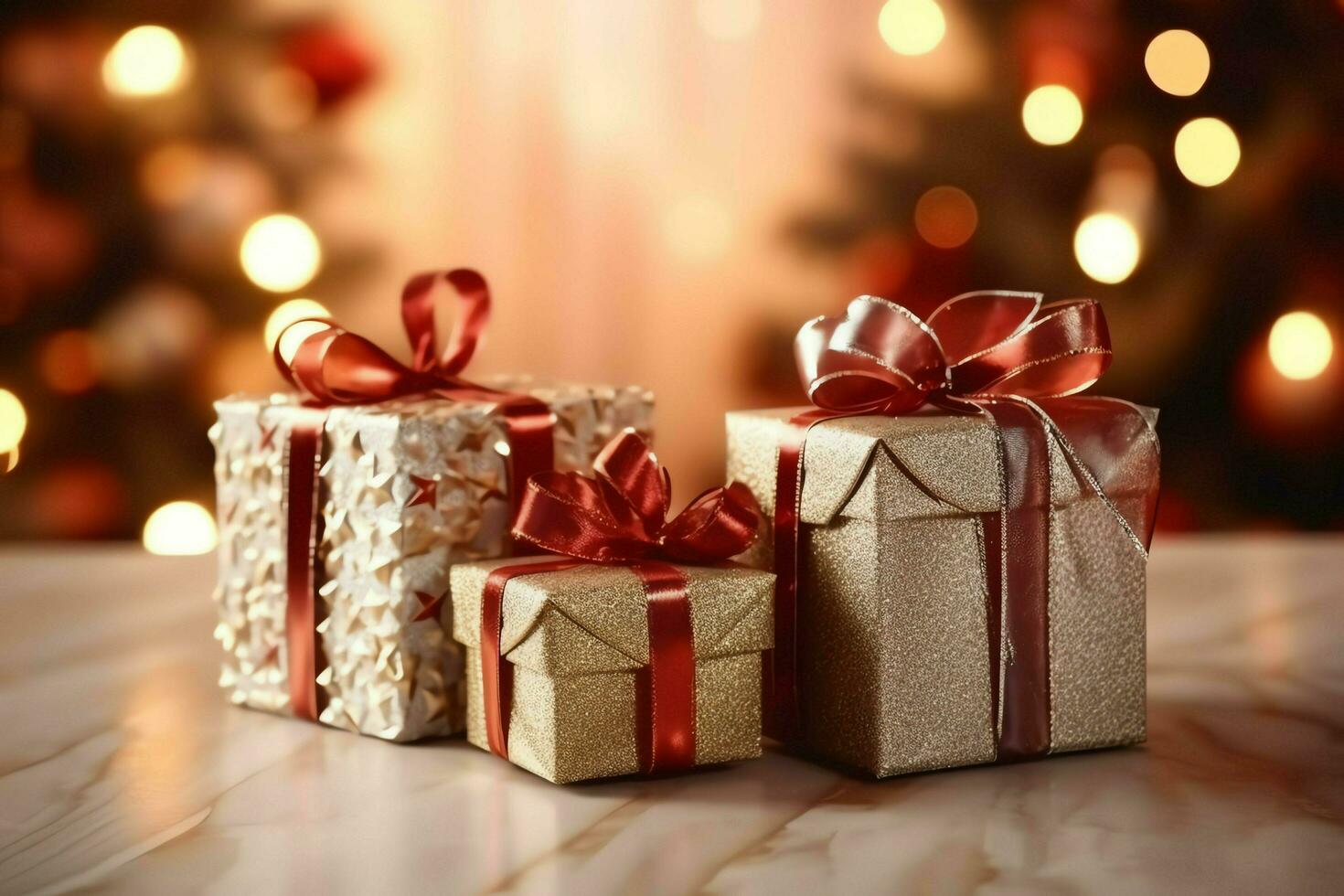 een Kerstmis geschenk, Kerstmis of Cadeau doos voorwerpen Aan vakantie humeur achtergrond in winter. vrolijk Kerstmis concept door ai gegenereerd foto