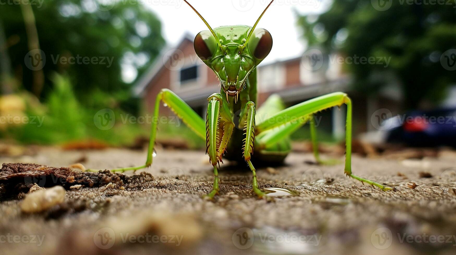 ai gegenereerd foto van bidden bidsprinkhaan Aan een grond. generatief ai