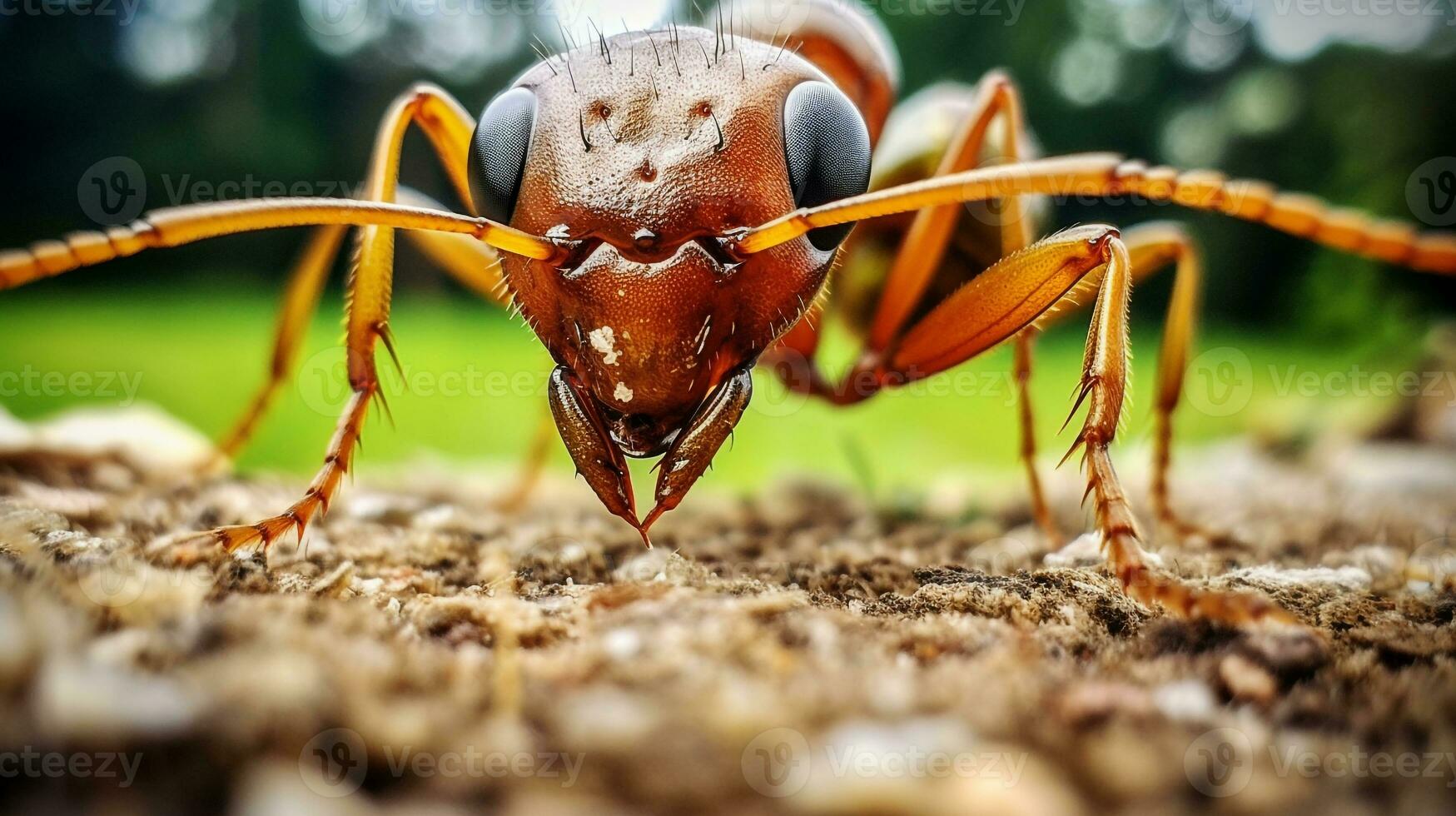 ai gegenereerd foto van groen mier Aan een grond. generatief ai