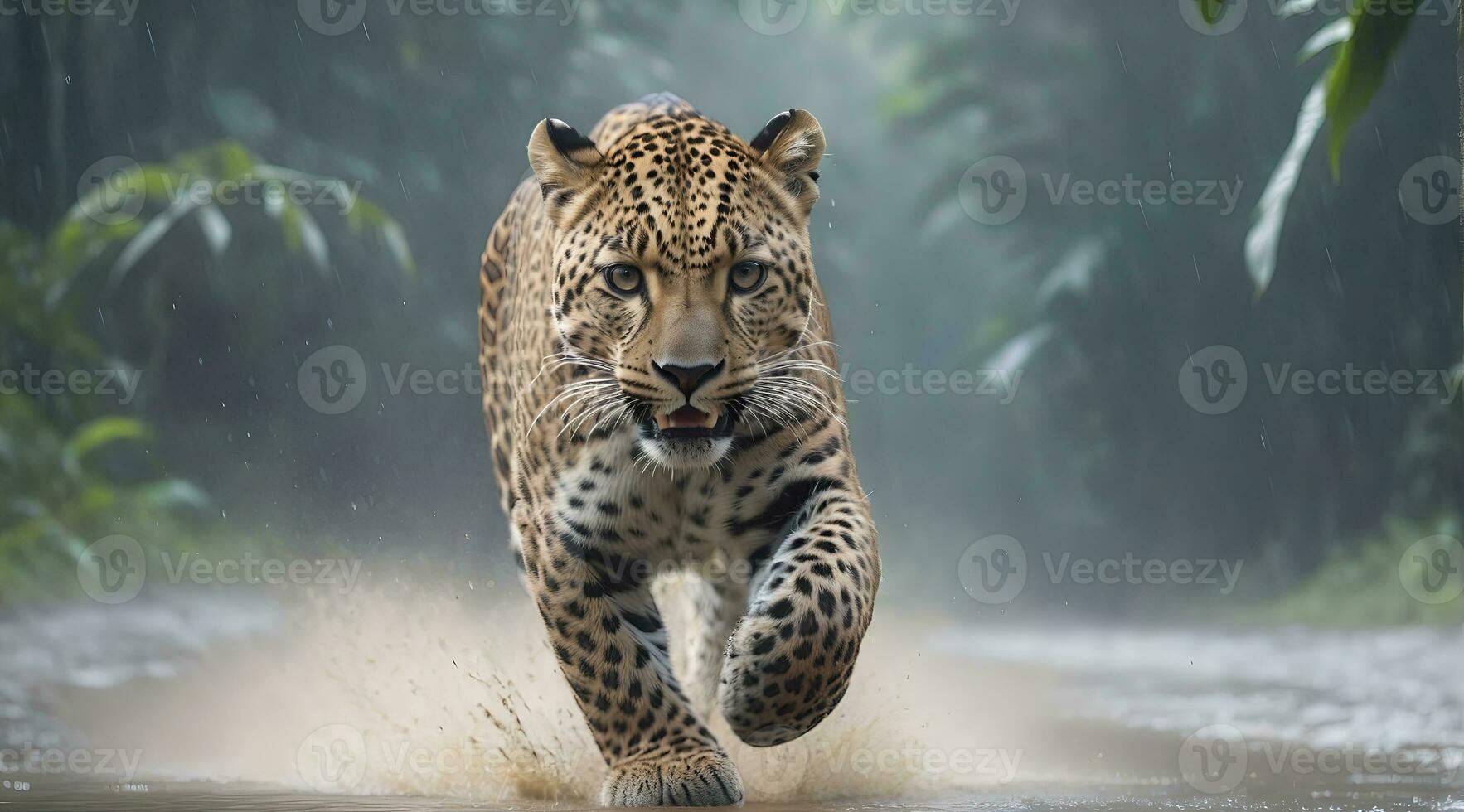 ai gegenereerd luipaard aanval, realistisch afbeeldingen van wild dier aanvallen foto