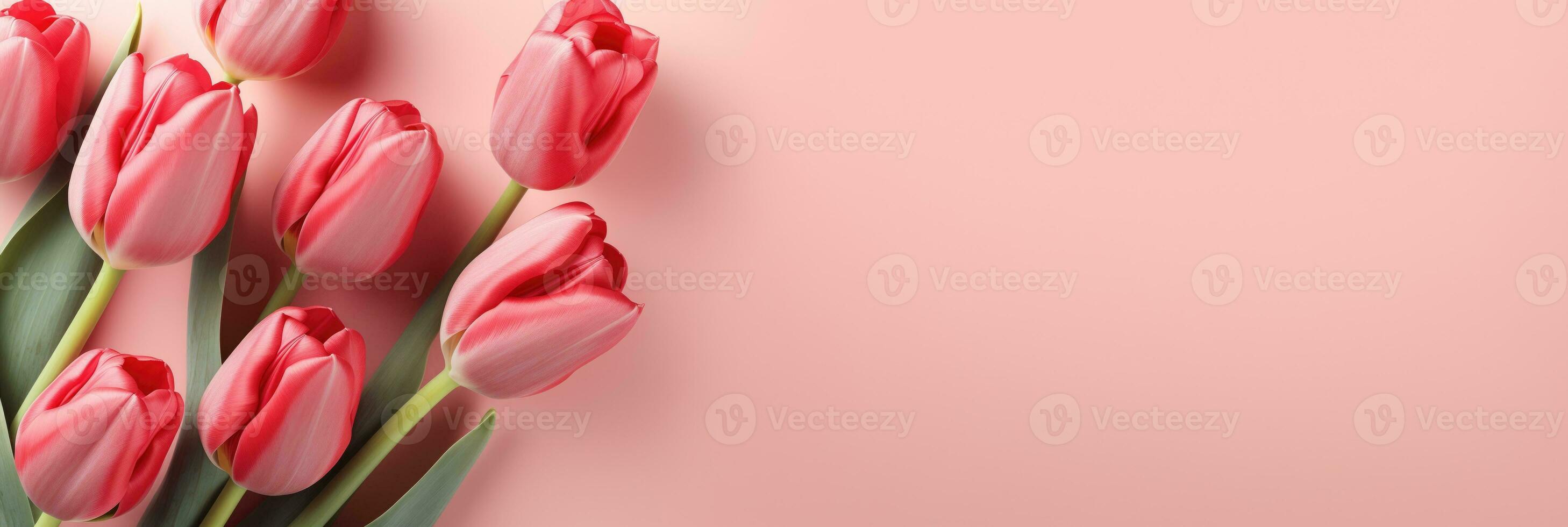 ai gegenereerd karmozijn tulp arrangement tegen zacht pastel backdrop romantisch valentijnsdag dag thema achtergrond foto