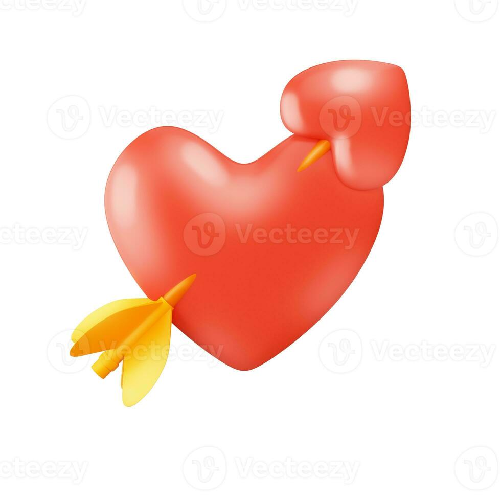rood hart doorboord door Cupido pijl geïsoleerd Aan wit achtergrond foto