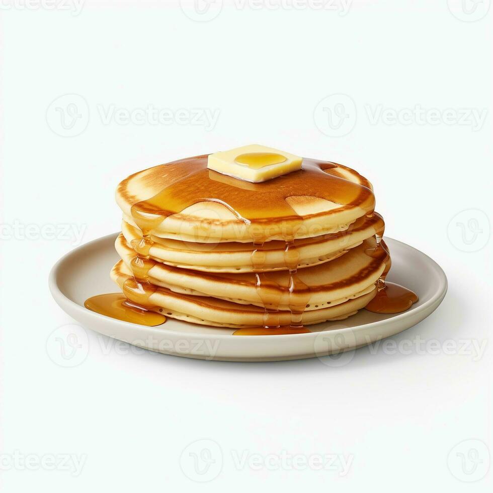 ai gegenereerd verzameling van visueel aantrekkelijk ontbijt pannekoeken met boter en siroop Aan top foto
