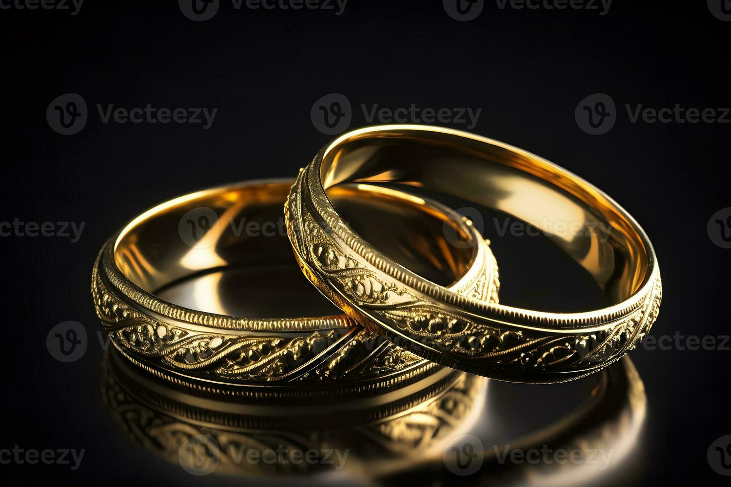 ai gegenereerd origineel goud bruiloft ringen Aan een donker achtergrond. neurale netwerk ai gegenereerd foto