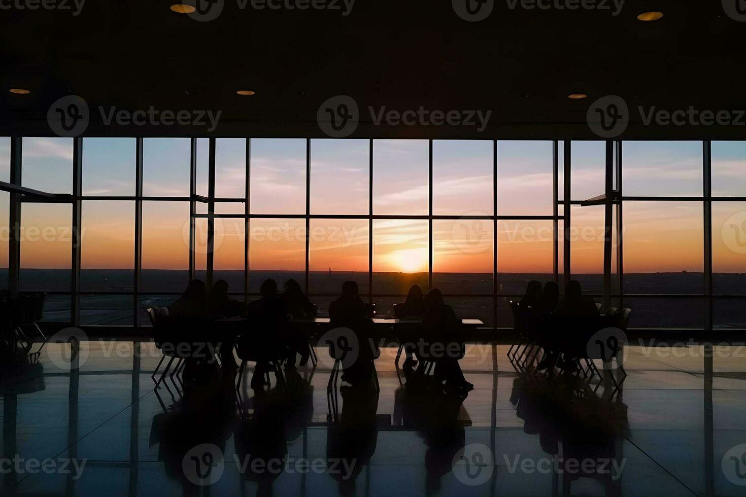 ai gegenereerd voorraad markt bedrijf en handel concept met groep van mensen in kantoor Bij zonsondergang. neurale netwerk ai gegenereerd foto