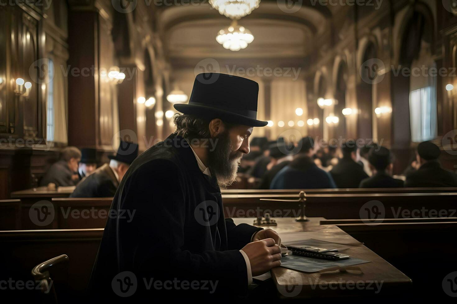 ai gegenereerd orthodox Jood leest gebeden in de tempel. neurale netwerk ai gegenereerd foto